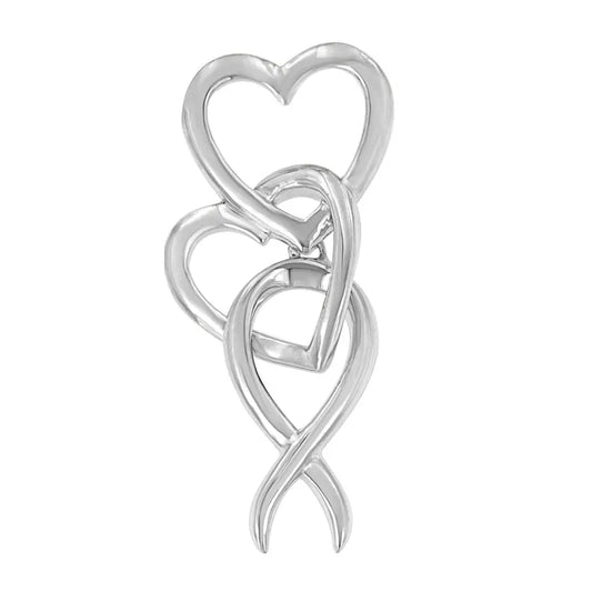 .925 Sterling Silver Double-Heart & Awareness Ribbon Linked Pendant Necklace - Bijoux-NYC Direct