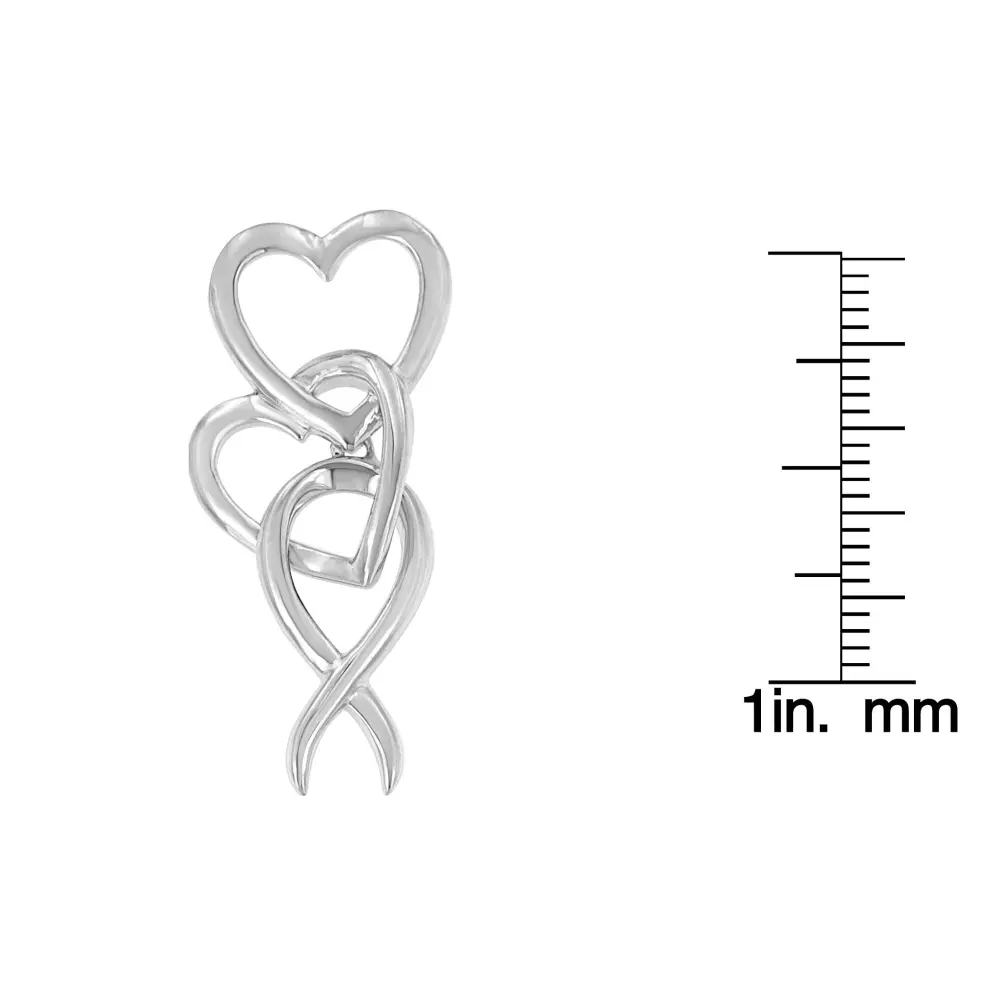 .925 Sterling Silver Double-Heart & Awareness Ribbon Linked Pendant Necklace - Bijoux-NYC Direct