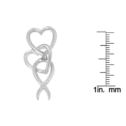 .925 Sterling Silver Double-Heart & Awareness Ribbon Linked Pendant Necklace - Bijoux-NYC Direct