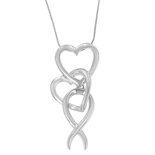 .925 Sterling Silver Double-Heart & Awareness Ribbon Linked Pendant Necklace - Bijoux-NYC Direct