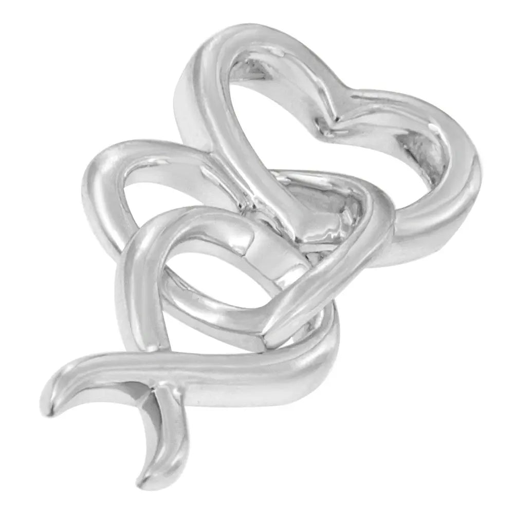 .925 Sterling Silver Double-Heart & Awareness Ribbon Linked Pendant Necklace - Bijoux-NYC Direct