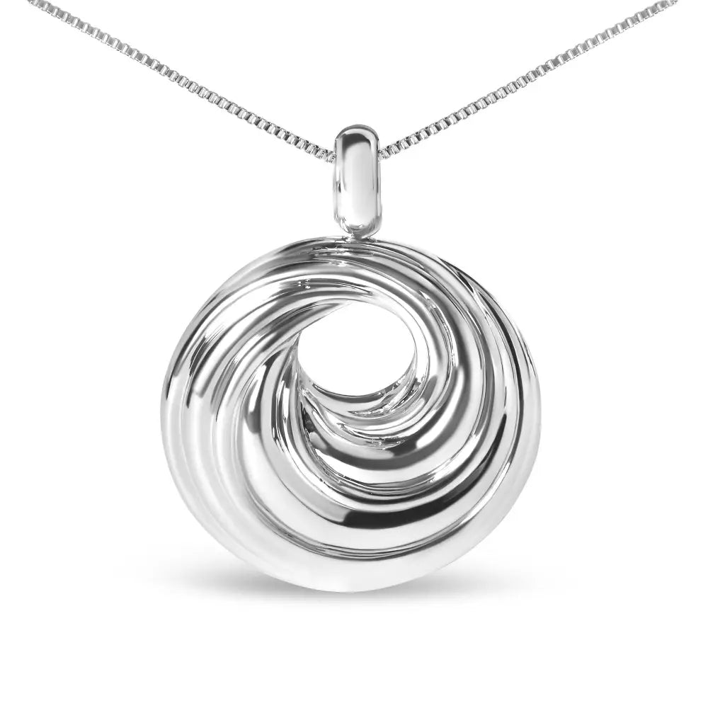 Sterling silver diamond endless wave swirl medallion 18 inch necklace bijoux-nyc direct