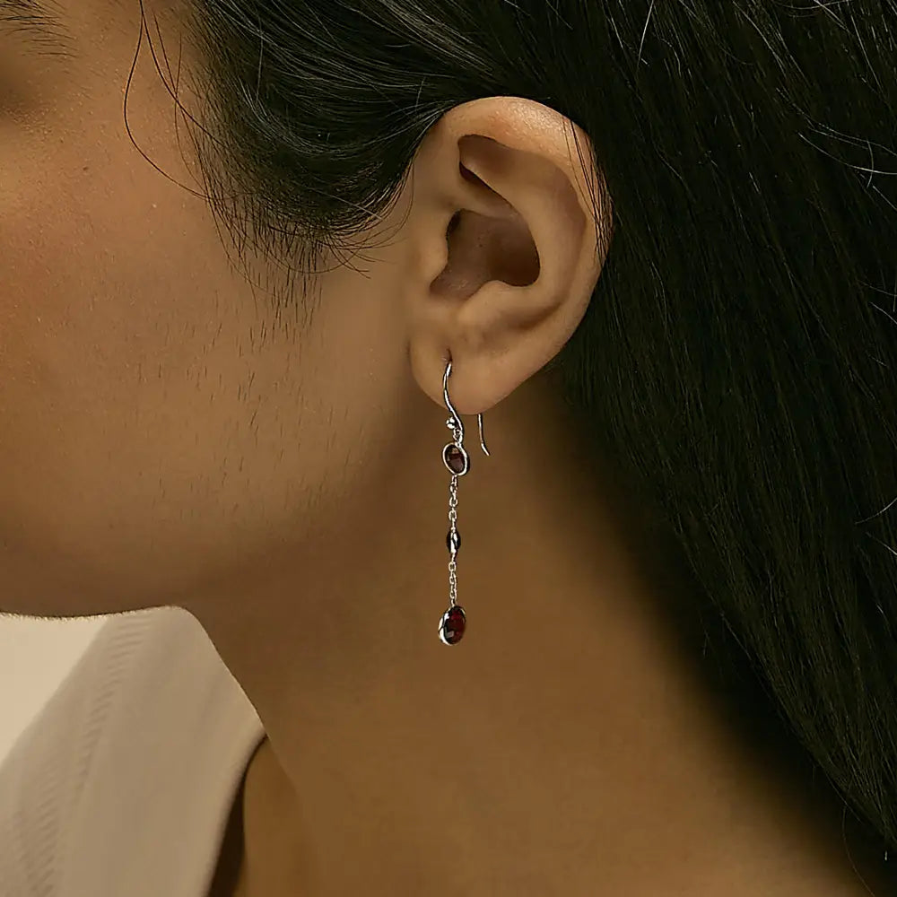 Color-enhanced red garnet dangle earrings in sterling silver bijoux-nyc direct