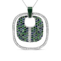 Sterling silver green enamel diamond sapphire and tsavorite openwork necklace bijoux-nyc direct