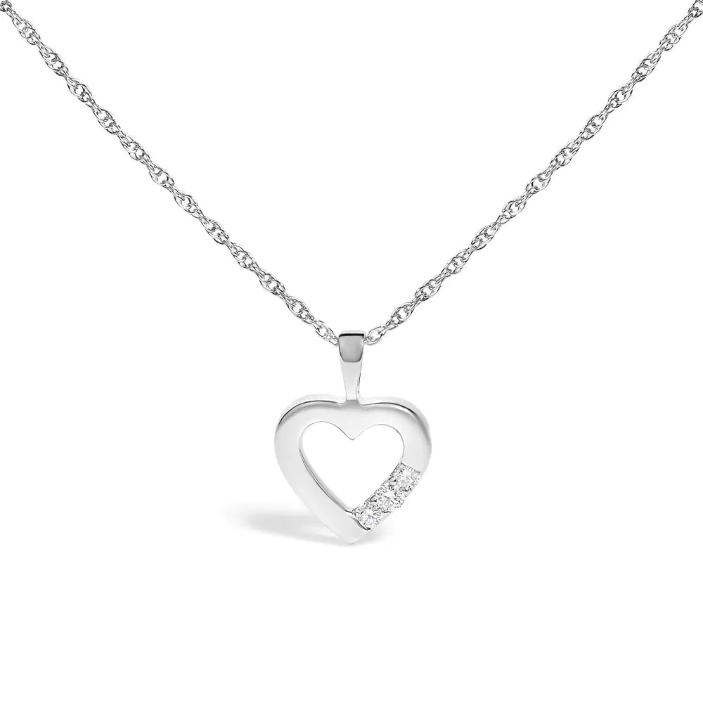 Three stone heart pendant necklace in.925 sterling silver 1/4 cttw 18 bijoux-nyc direct