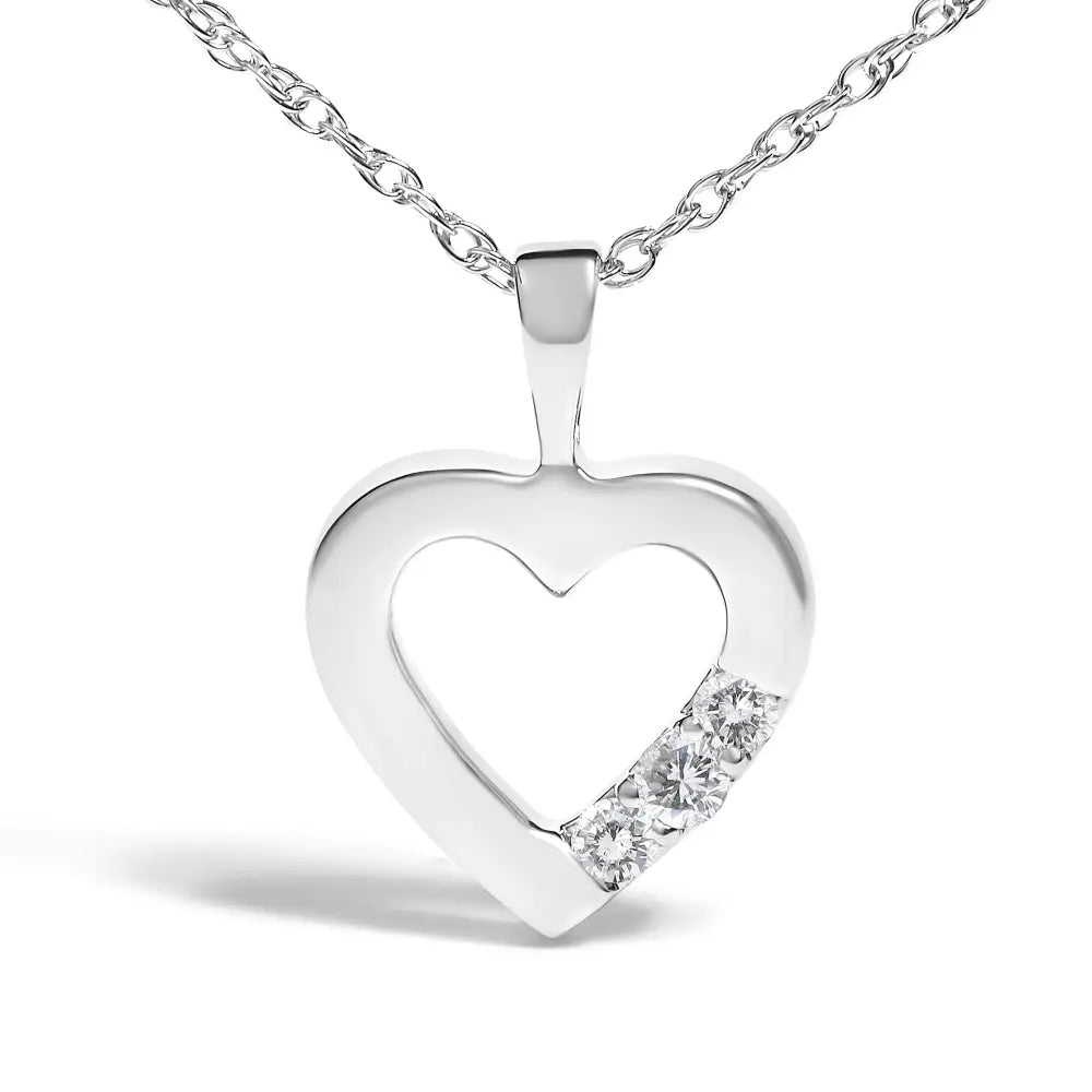 Three stone heart pendant necklace in.925 sterling silver 1/4 cttw 18 bijoux-nyc direct
