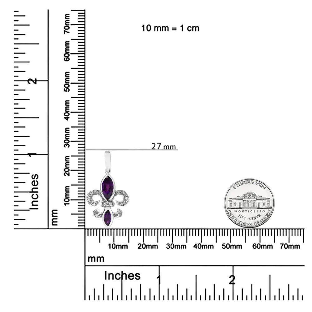 .925 Sterling Silver Marquise Cut Amethyst and Diamond Accent Fleur De Lis Dangle Stud Earrings (H-I Color, SI1-SI2 Clarity) - Bijoux-NYC Direct