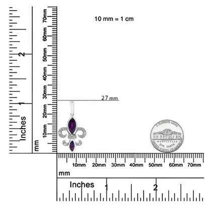 .925 Sterling Silver Marquise Cut Amethyst and Diamond Accent Fleur De Lis Dangle Stud Earrings (H-I Color, SI1-SI2 Clarity) - Bijoux-NYC Direct