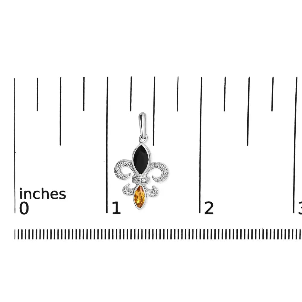 Fleur de lis onyx and citrine sterling silver diamond drop earrings bijoux-nyc direct