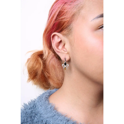 .925 Sterling Silver Marquise Cut Onyx and Citrine with Diamond Accent Fleur De Lis Drop Stud Earrings (H-I Color, SI1-SI2 Clarity) - Bijoux-NYC Direct