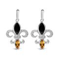 Fleur de lis onyx and citrine sterling silver diamond drop earrings bijoux-nyc direct
