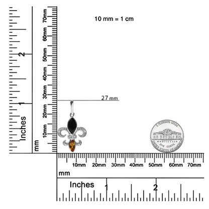 .925 Sterling Silver Marquise Cut Onyx and Citrine with Diamond Accent Fleur De Lis Drop Stud Earrings (H-I Color, SI1-SI2 Clarity) - Bijoux-NYC Direct
