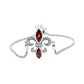 Sterling silver marquise garnet and diamond fleur de lis bolo bracelet bijoux-nyc direct