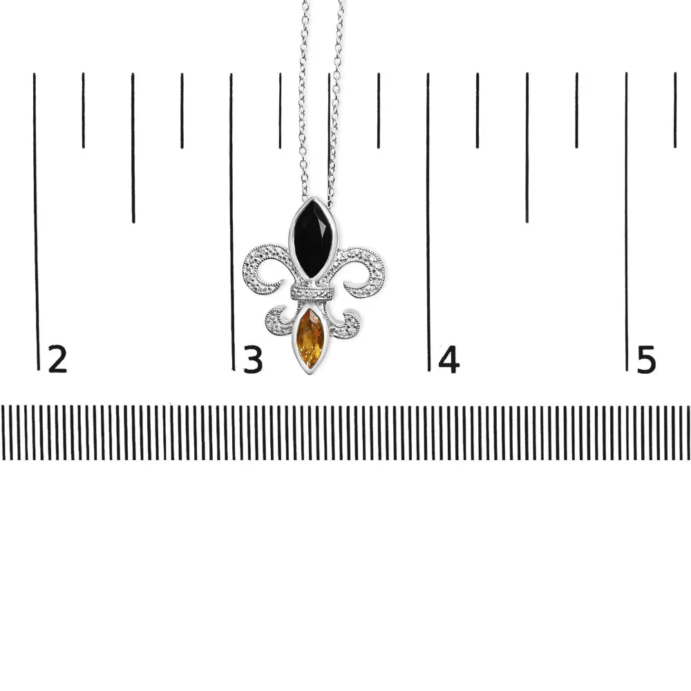 .925 sterling silver marquise onyx and citrine diamond accent fleur de lis pendant necklace (h i color si1 si2 clarity) 18’’