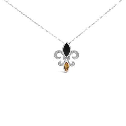 .925 sterling silver marquise onyx and citrine diamond accent fleur de lis pendant necklace (h i color si1 si2 clarity) 18’’