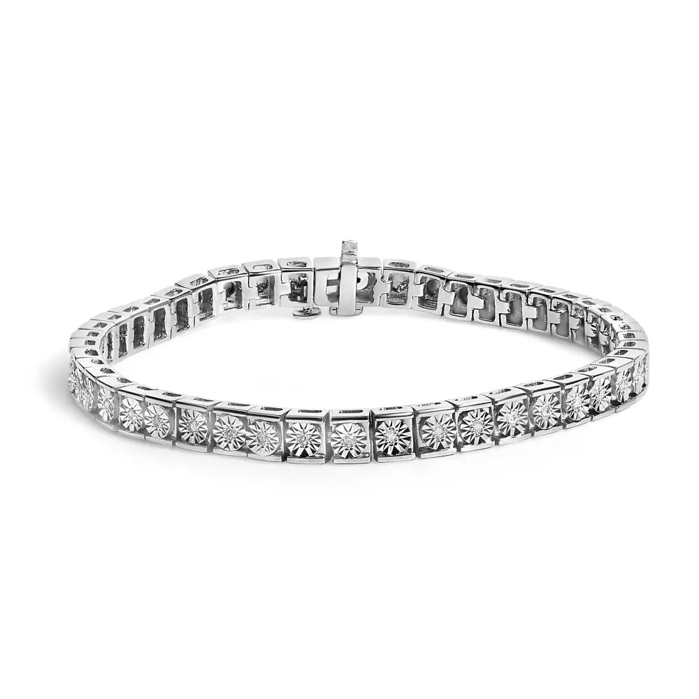 Sterling silver miracle set diamond accent tennis bracelet 7.25 inches bijoux-nyc direct