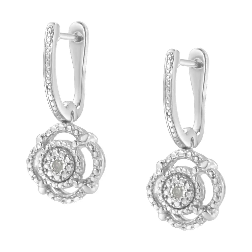 Sterling silver miracle set diamond accent cushion drop earrings bijoux-nyc direct
