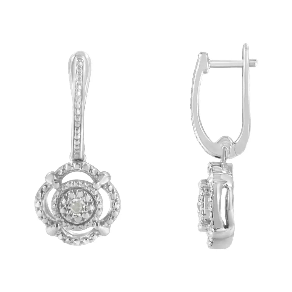 Sterling silver miracle set diamond accent cushion drop earrings bijoux-nyc direct