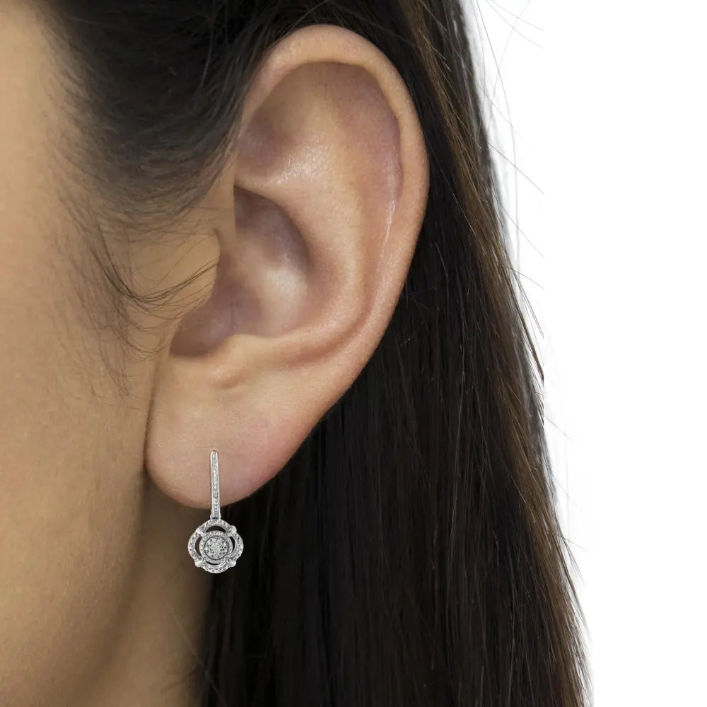 Sterling silver miracle set diamond accent cushion drop earrings bijoux-nyc direct