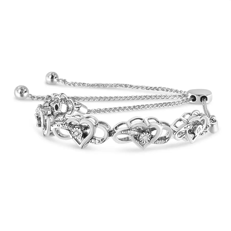 Sterling silver diamond infinity heart adjustable bolo bracelet bijoux-nyc direct