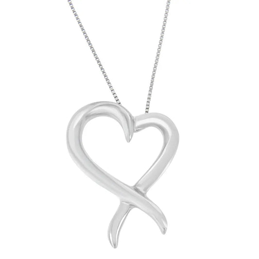 .925 Sterling Silver Open Heart-Shaped Awareness Ribbon Pendant Necklace - Bijoux-NYC Direct