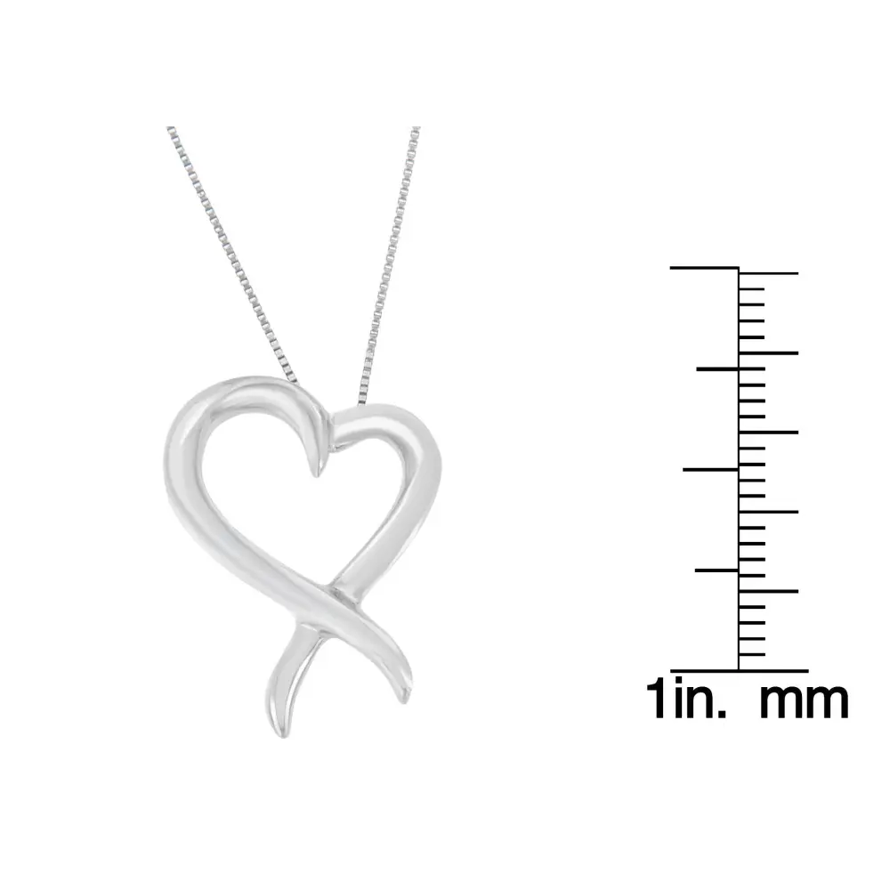 .925 Sterling Silver Open Heart-Shaped Awareness Ribbon Pendant Necklace - Bijoux-NYC Direct