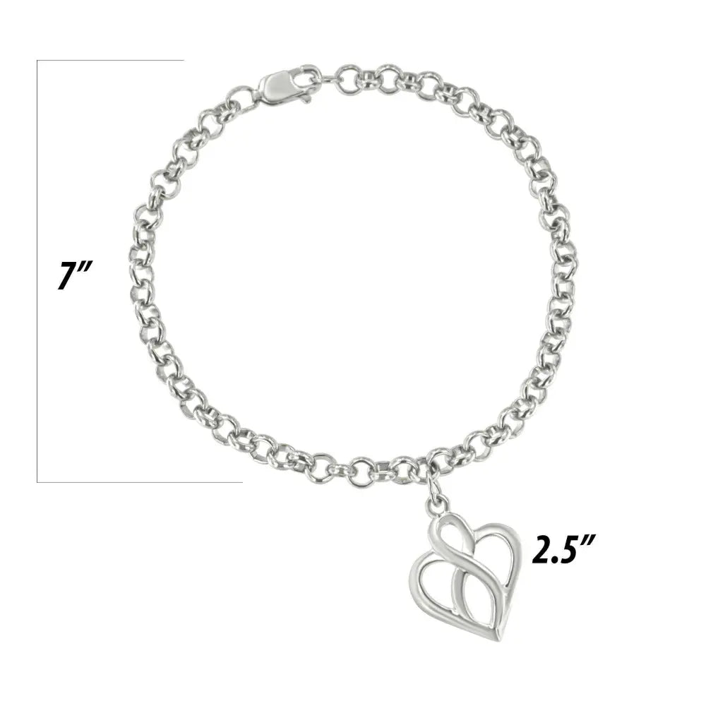 .925 sterling silver open heart with center vertical infinity chain charm bracelet size 7’’ bracelets/bracelet/charm handcrafted