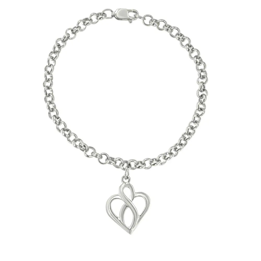 .925 sterling silver open heart with center vertical infinity chain charm bracelet size 7’’ bracelets/bracelet/charm handcrafted