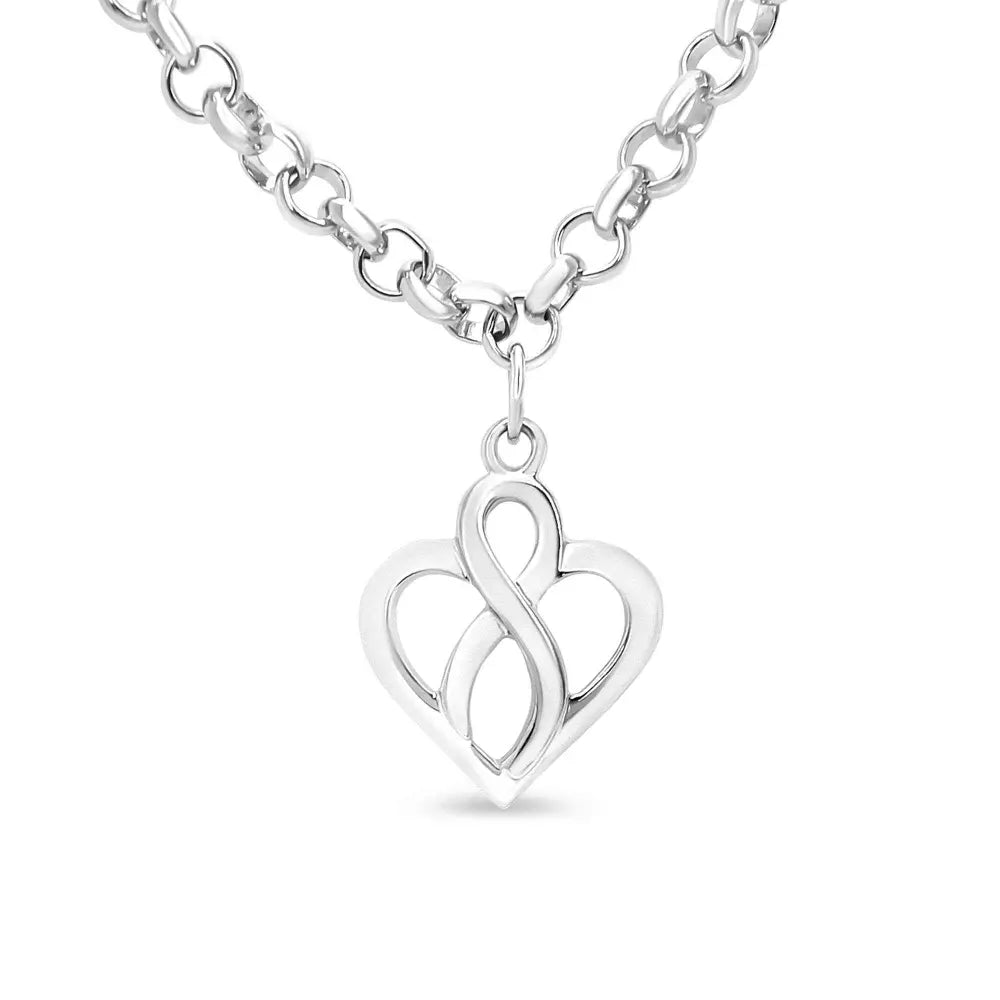 .925 sterling silver open heart with center vertical infinity chain charm bracelet size 7’’ bracelets/bracelet/charm handcrafted
