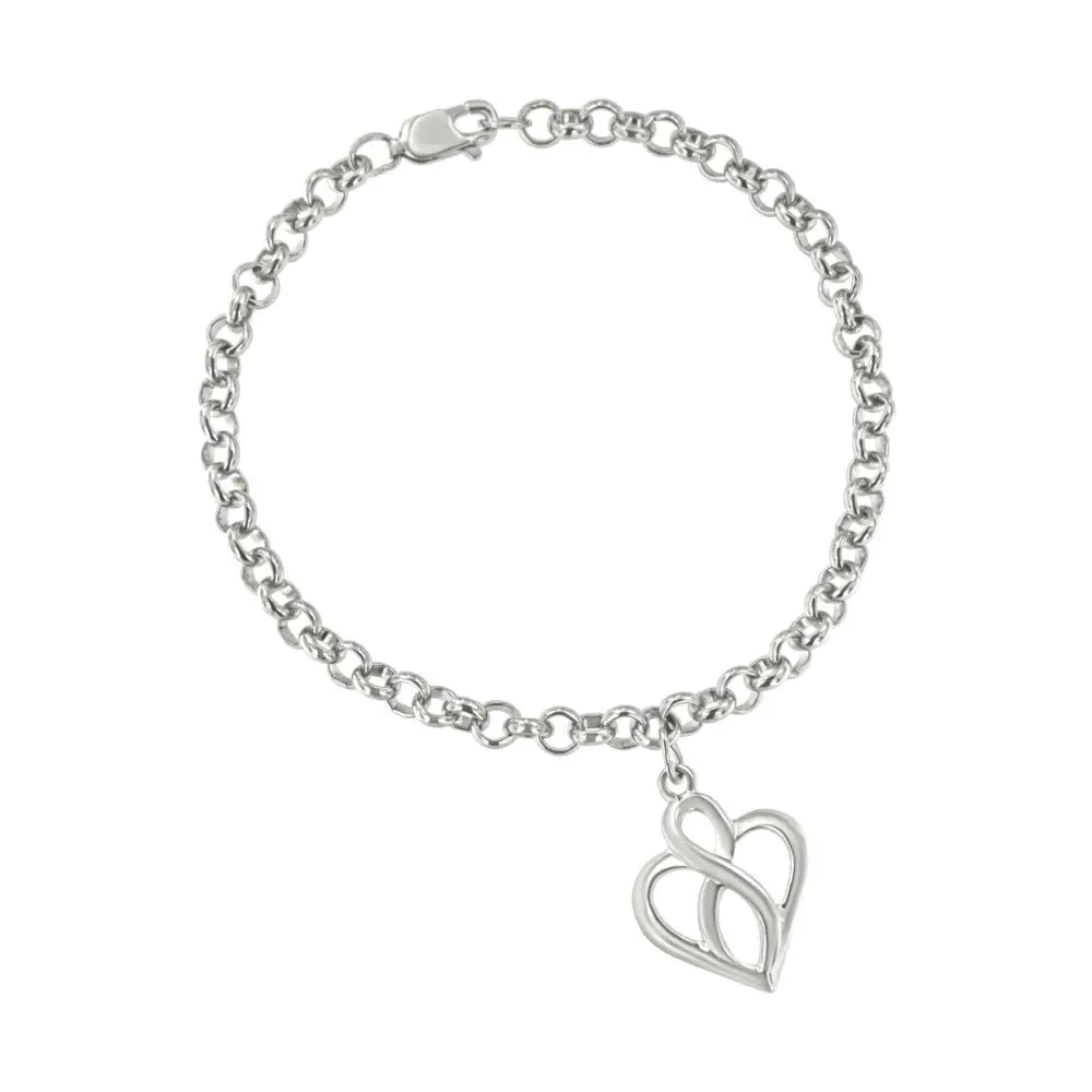 .925 sterling silver open heart with center vertical infinity chain charm bracelet size 7’’ bracelets/bracelet/charm handcrafted