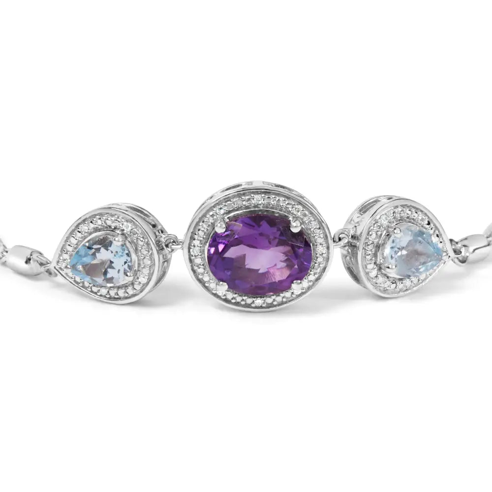 Sterling silver amethyst and blue topaz diamond lariat bolo bracelet bijoux-nyc direct
