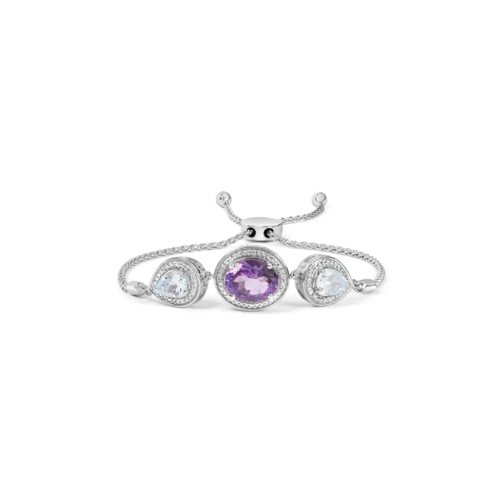 Sterling silver amethyst and blue topaz diamond lariat bolo bracelet bijoux-nyc direct