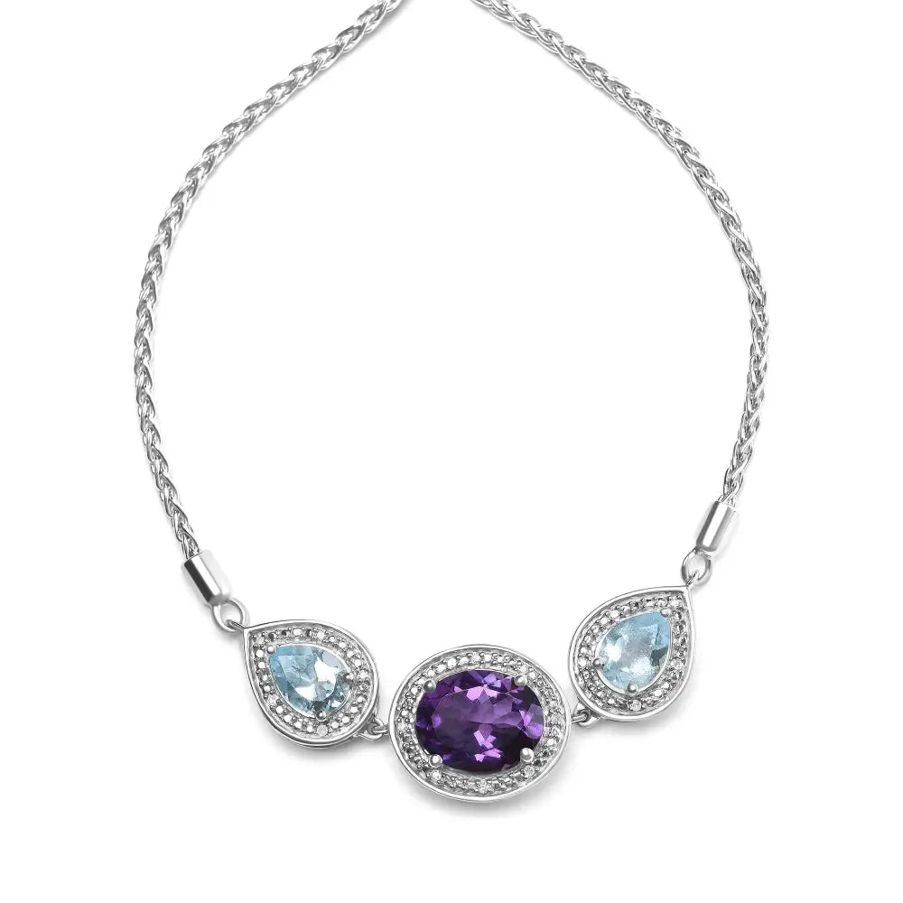 Sterling silver amethyst and blue topaz diamond lariat bolo bracelet bijoux-nyc direct
