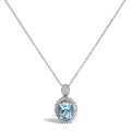 Blue topaz & diamond beaded halo pendant necklace in sterling silver