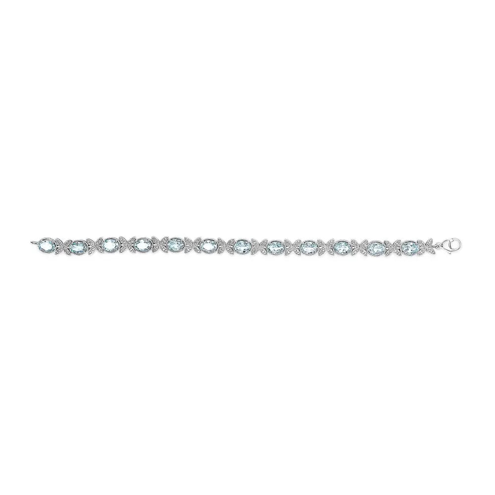 Sterling silver blue topaz and diamond butterfly link bracelet 7 inch bijoux-nyc direct