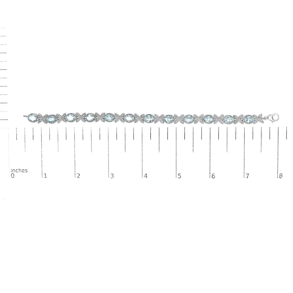 .925 sterling silver oval blue topaz diamond butterfly link bracelet (i j color i1 i2 clarity) size 7’’ inches