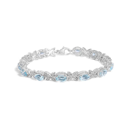 .925 sterling silver oval blue topaz diamond butterfly link bracelet (i j color i1 i2 clarity) size 7’’ inches