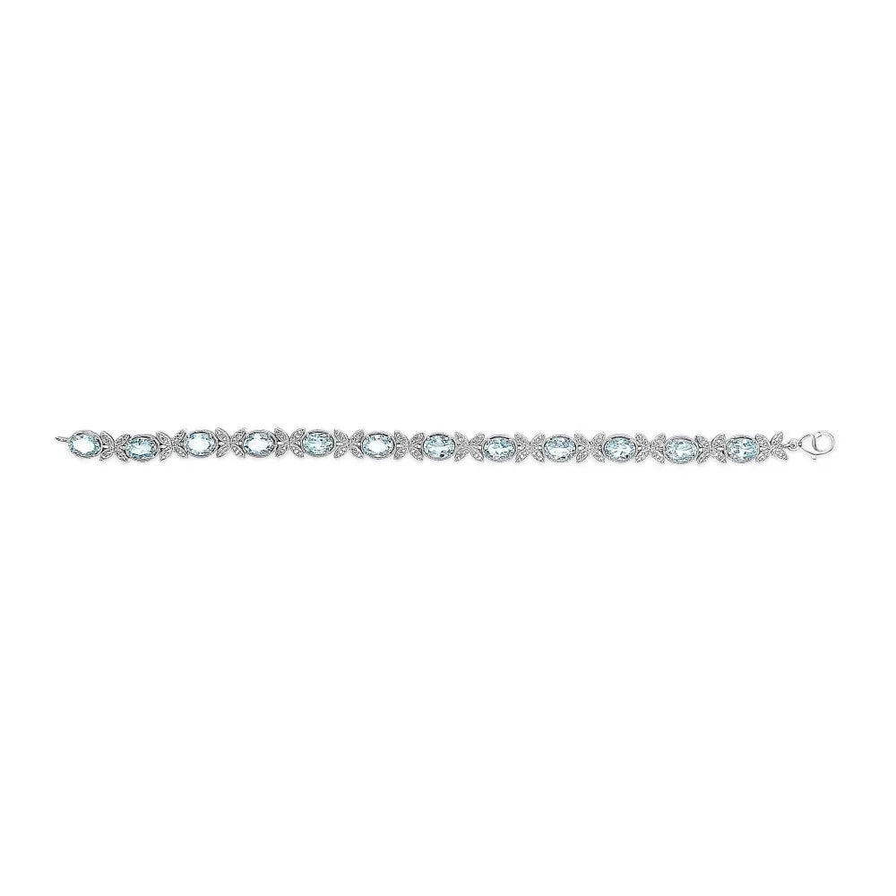 .925 sterling silver oval blue topaz diamond butterfly link bracelet (i j color i1 i2 clarity) size 7’’ inches