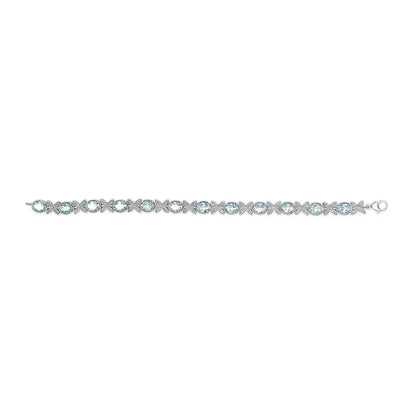 .925 sterling silver oval blue topaz diamond butterfly link bracelet (i j color i1 i2 clarity) size 7’’ inches