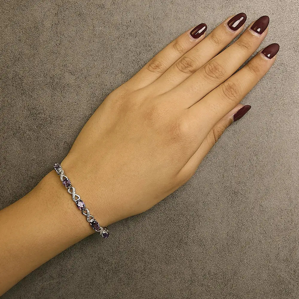 Oval amethyst & diamond infinity link bracelet in sterling silver – 7’’ bijoux-nyc direct