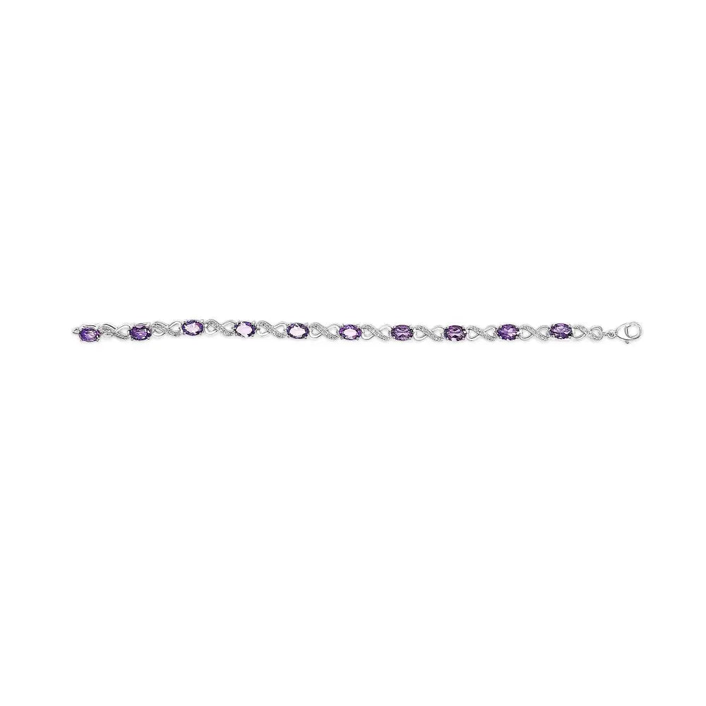 Oval amethyst & diamond infinity link bracelet in sterling silver – 7’’ bijoux-nyc direct