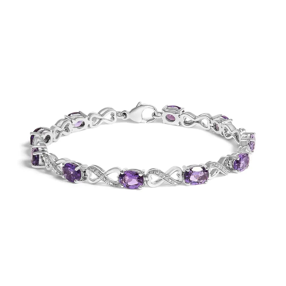 Oval amethyst & diamond infinity link bracelet in sterling silver – 7’’ bijoux-nyc direct