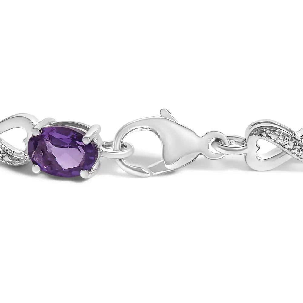 Oval amethyst & diamond infinity link bracelet in sterling silver – 7’’ bijoux-nyc direct