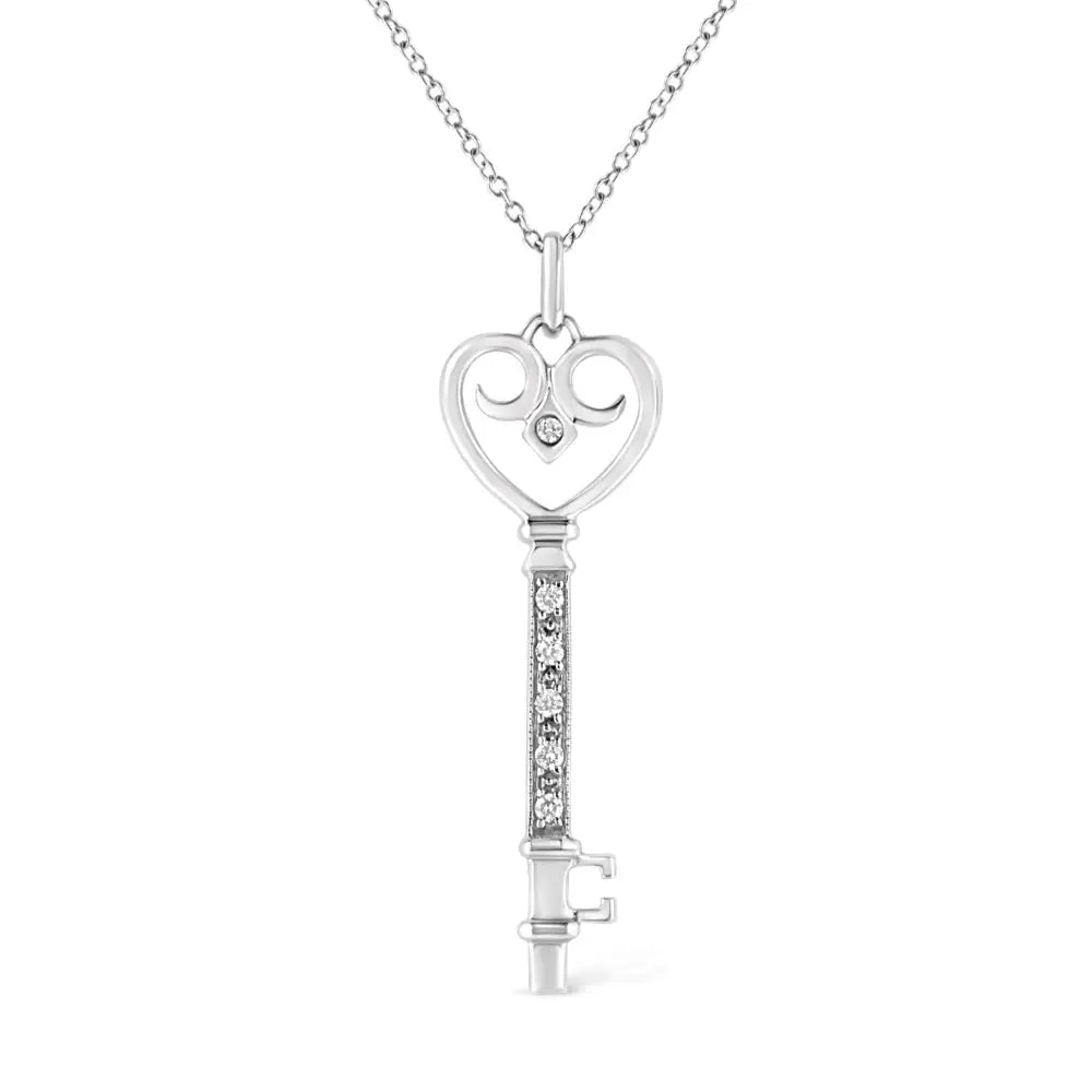 Diamond heart key pendant in sterling silver 1/20 cttw bijoux-nyc direct