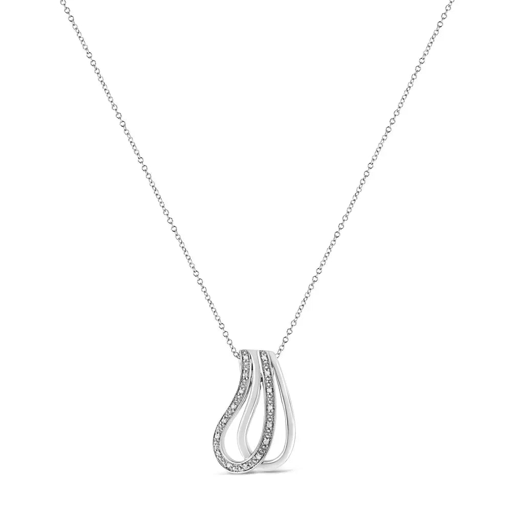 Sterling silver diamond accent double curve pendant necklace 18 inch bijoux-nyc direct