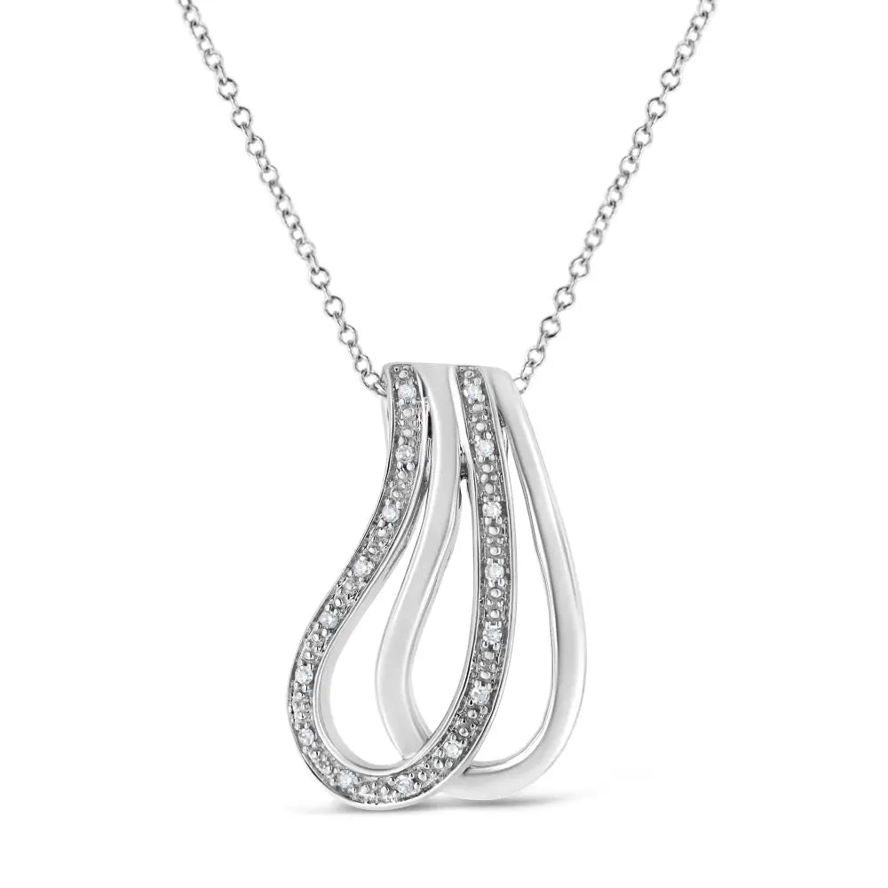 Sterling silver diamond accent double curve pendant necklace 18 inch bijoux-nyc direct