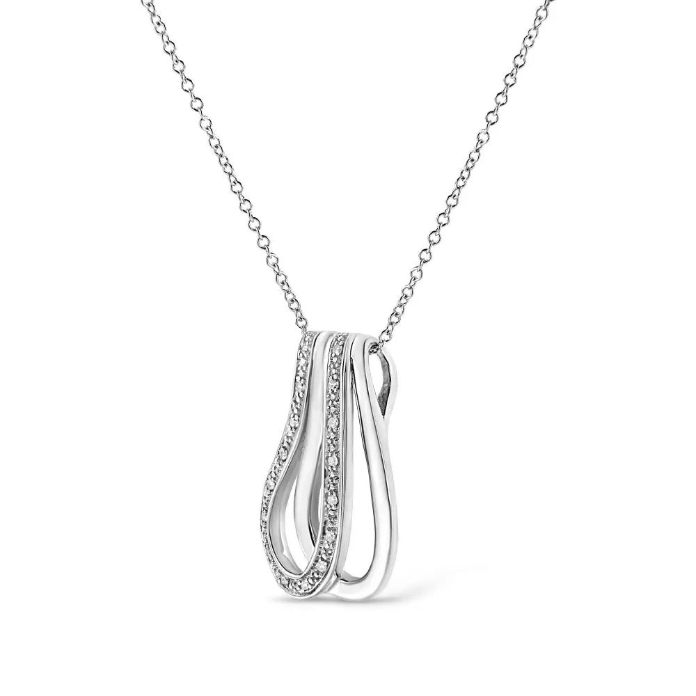 Sterling silver diamond accent double curve pendant necklace 18 inch bijoux-nyc direct