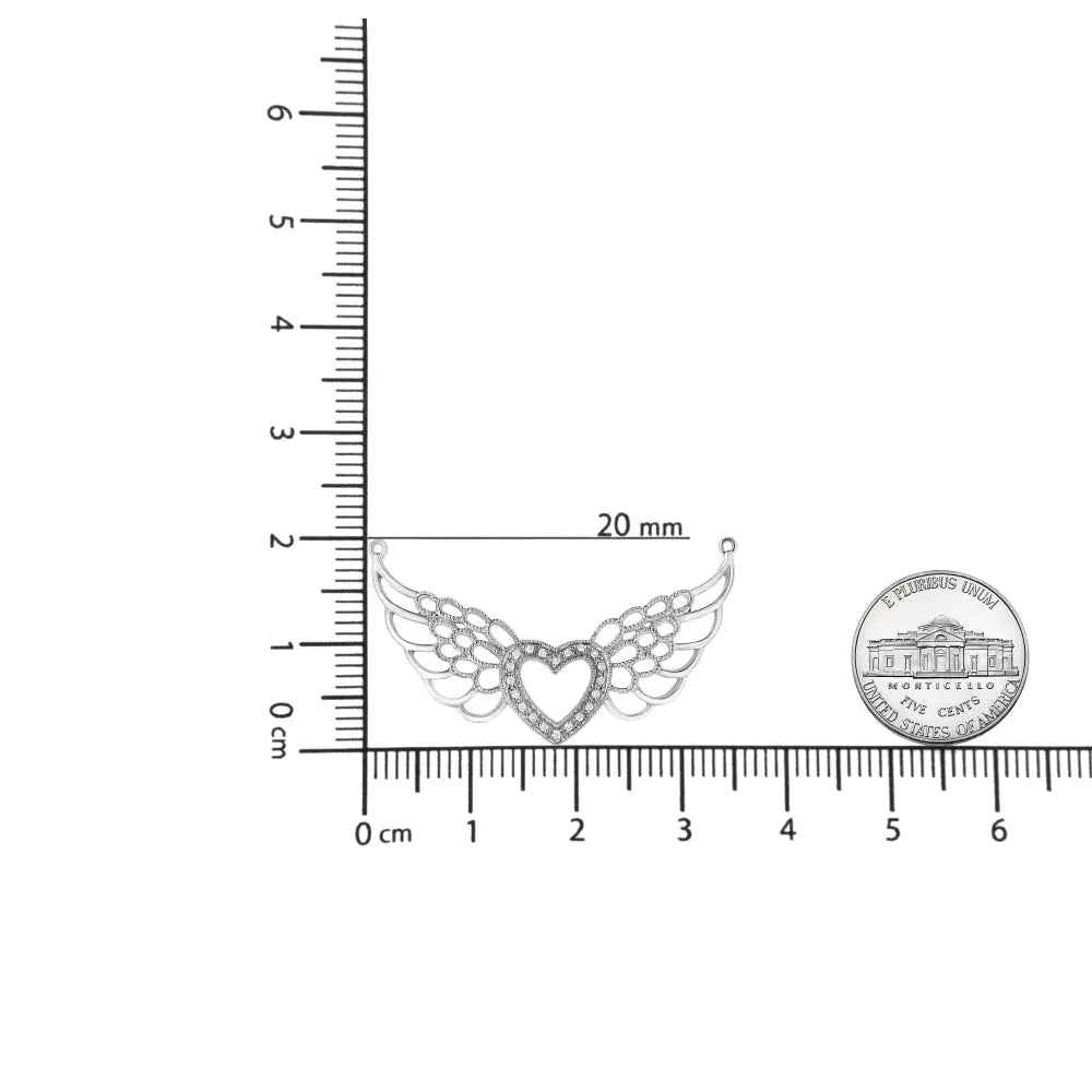 .925 Sterling Silver Pave-Set Diamond Accent Fairy Wing 18" Heart Pendant Necklace (I-J Color, I1-I2 Clarity) - Bijoux-NYC Direct