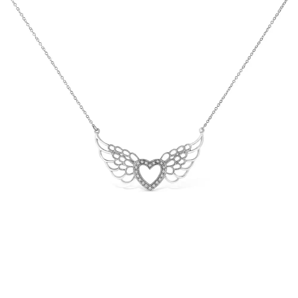 Diamond fairy wing heart pendant in sterling silver 1/20 cttw bijoux-nyc direct