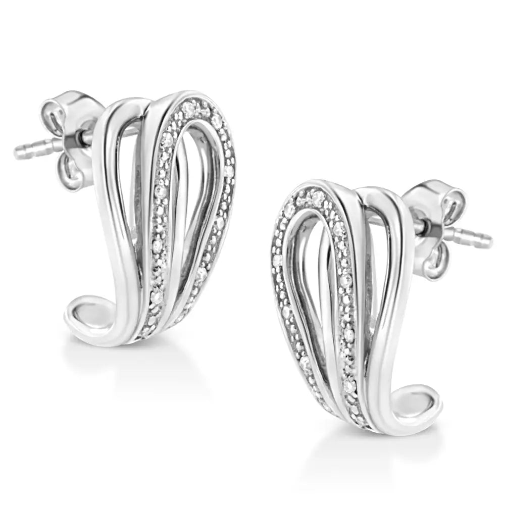 Diamond pavé horseshoe hoop earrings in sterling silver – 1/10 cttw bijoux-nyc direct